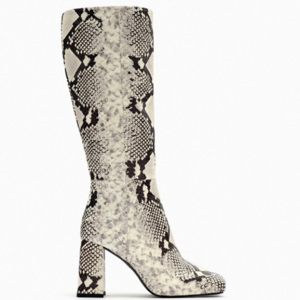 NEW ZARA INNER PLATFORM LEATHER HEELED KNEE HIGH BOOTS size 7.5 - Picture 2 of 5